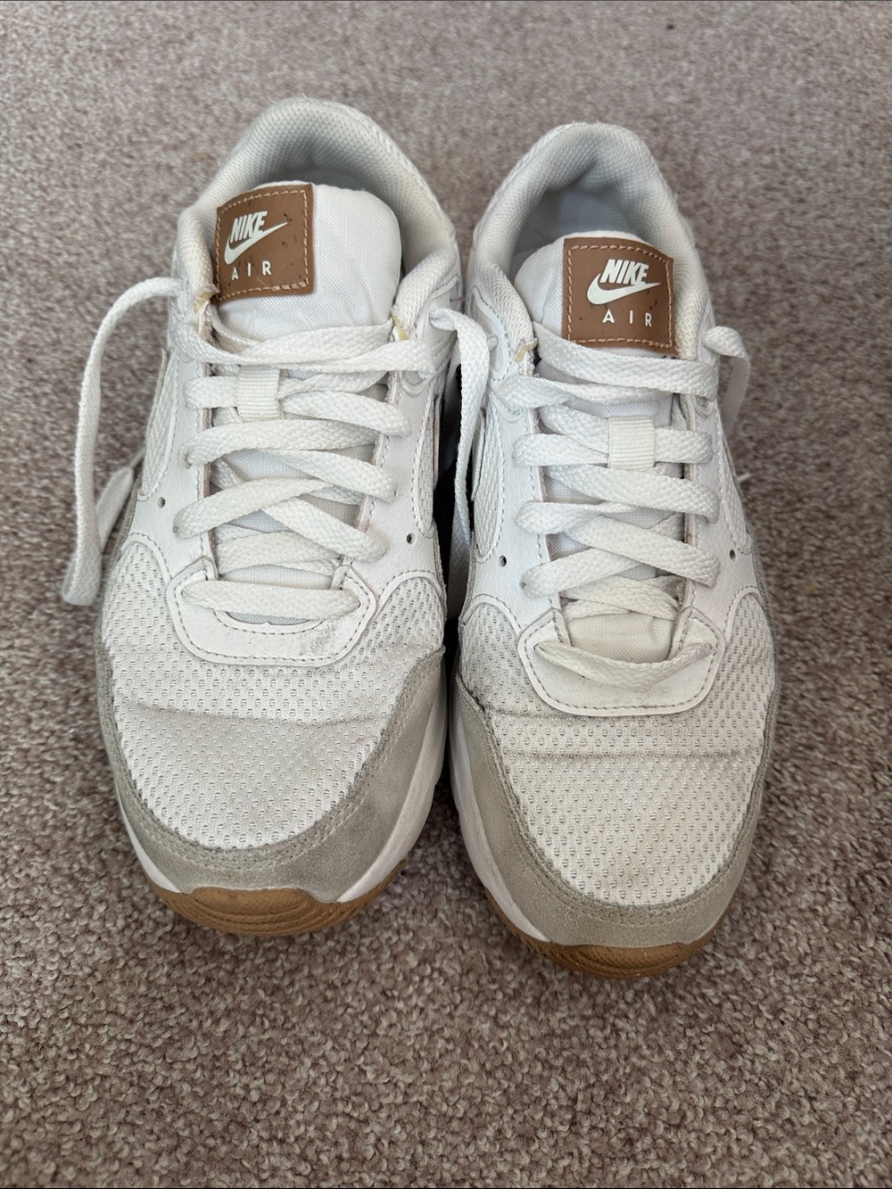 Nike White and Tan Low-Top Air Sneakers